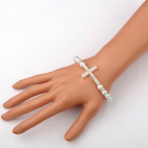 Pearl Cross Stretch Bracelet - Picture 5 of 7